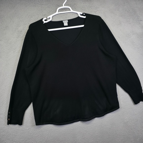 Chicos Sweater Tee Womens 4 or XXL Black Knit Minimalist Preppy Top Stretchy - Picture 1 of 9
